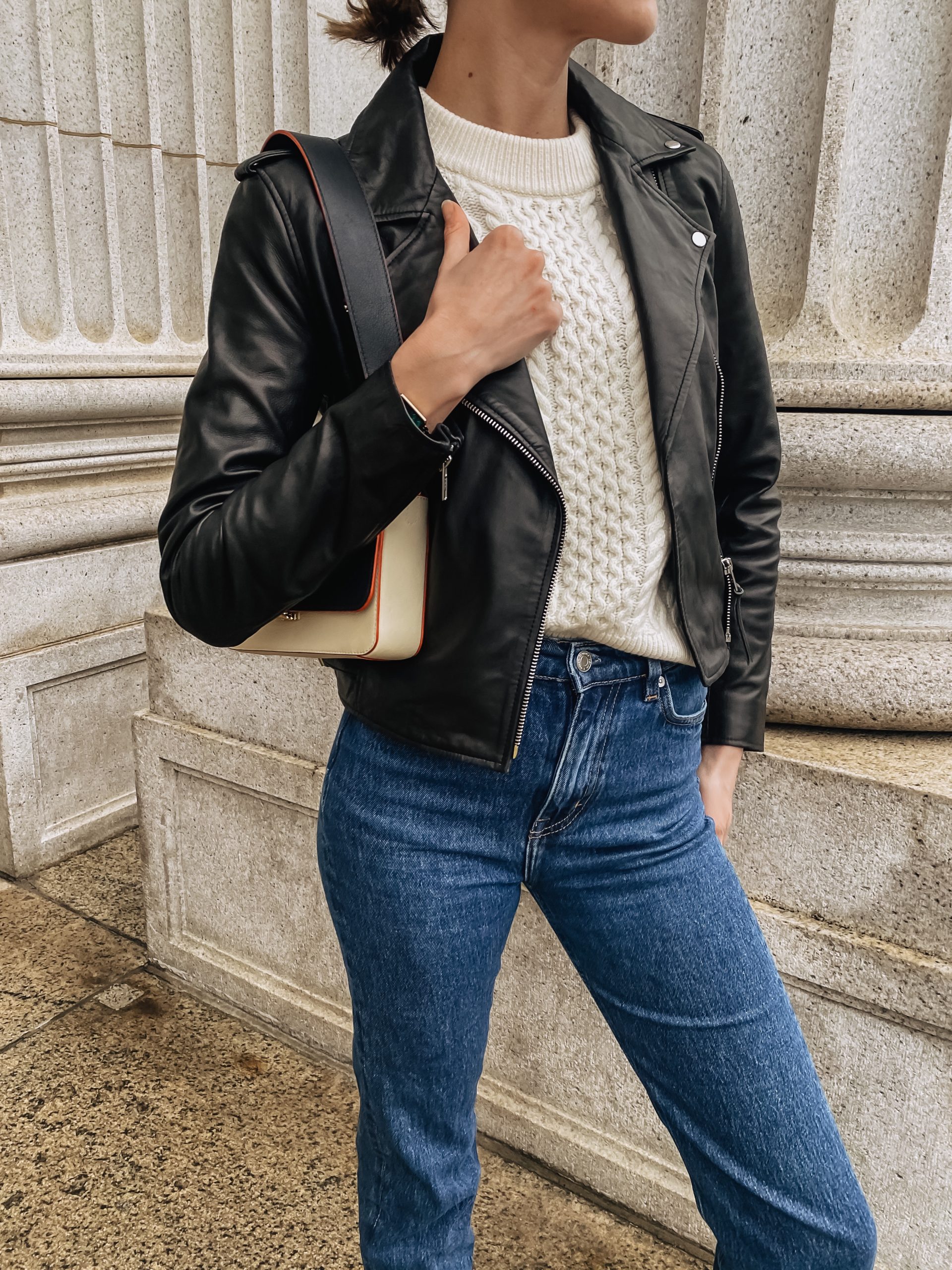 a classic leather jacket from a chic French brand